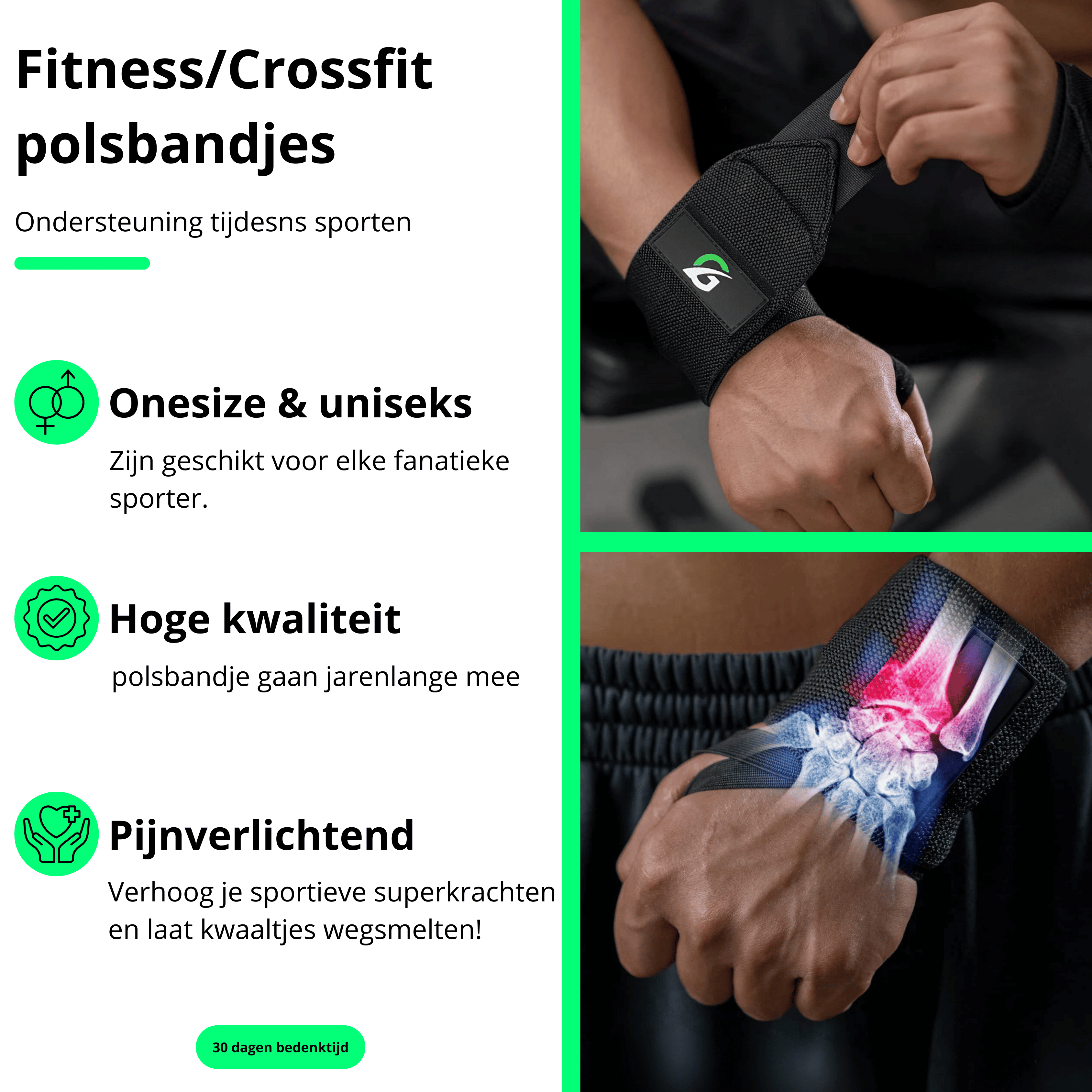 Polsbanden voor Fitness & Krachttraining – 2 Stuks – Verstelbare Wrist Wraps – Unisex – Zwart