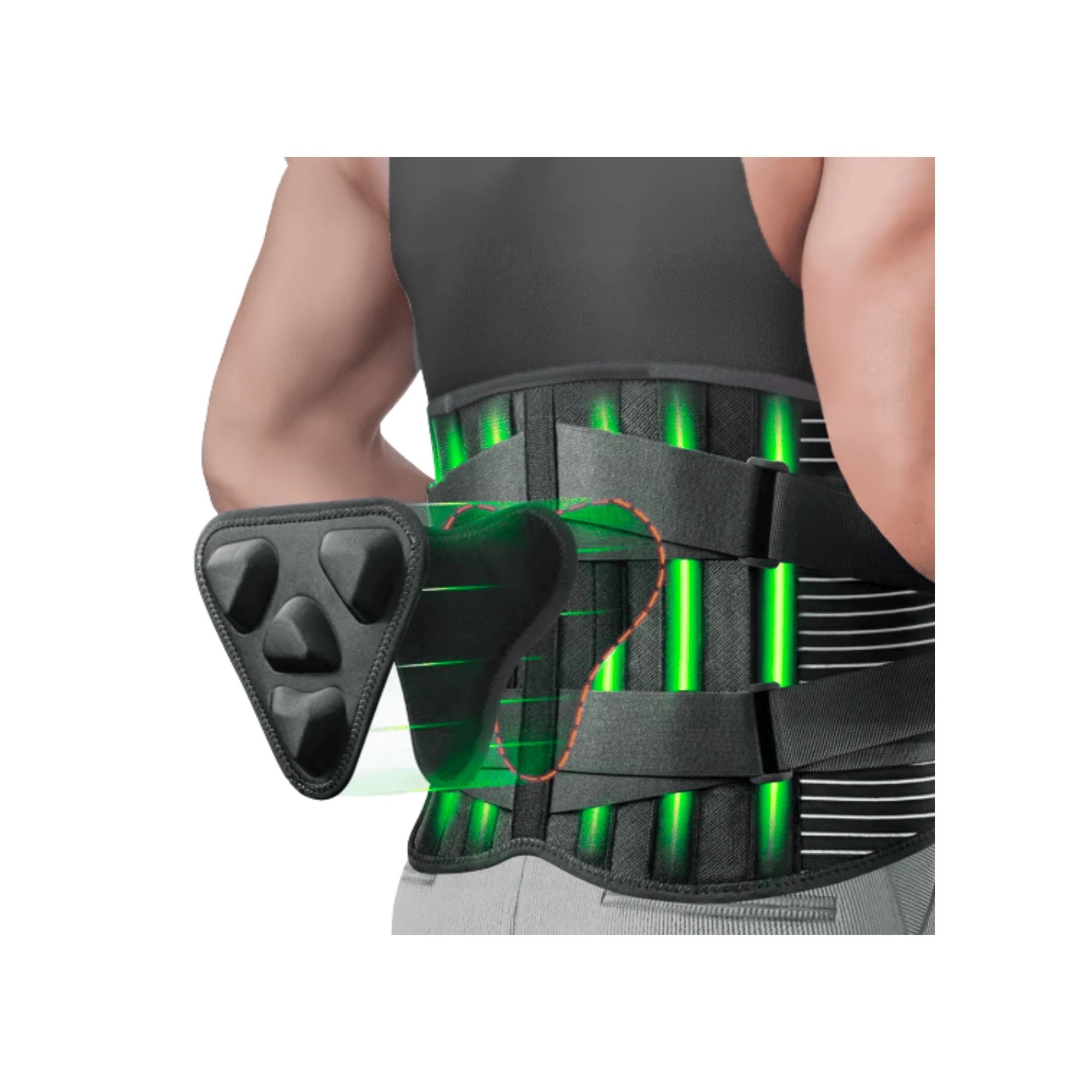 Verstelbare rugbrace voor de onderrug, zwart, unisex ontwerp voor houdingcorrectie, rugondersteuning en verlichting van rugpijn bij dagelijks gebruik, werk of sport.