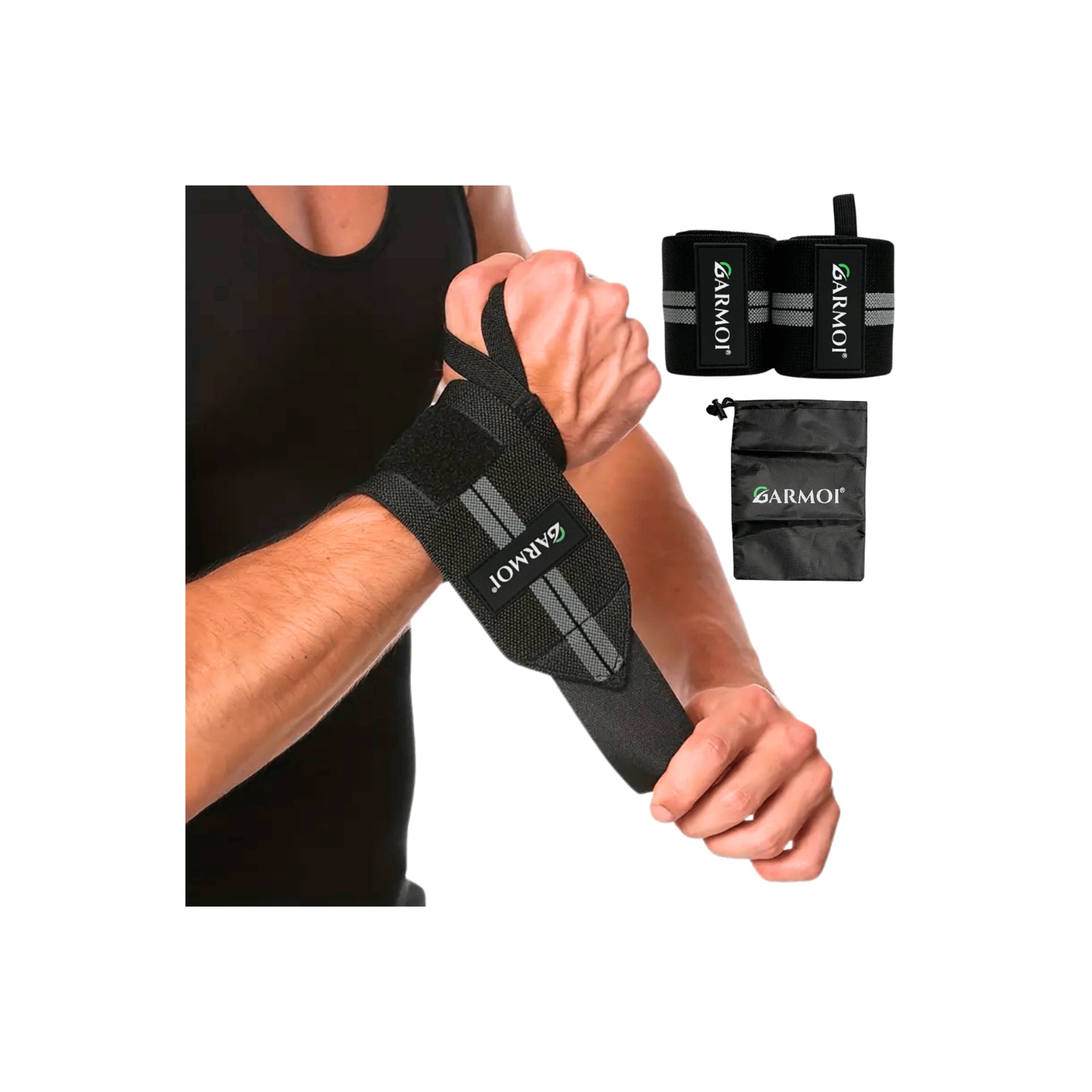 Polsbanden zwart voor fitness en krachttraining – set van 2 verstelbare wrist wraps